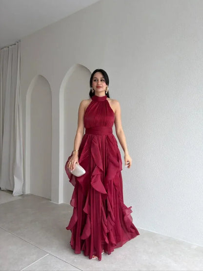 Ruffle Halter Maxi Dress