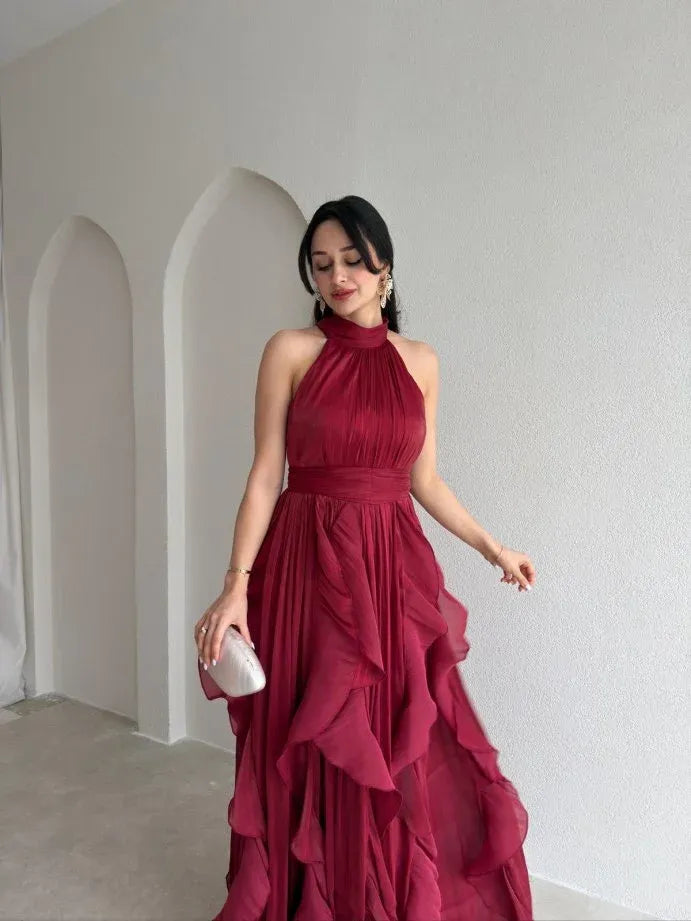 Ruffle Halter Maxi Dress