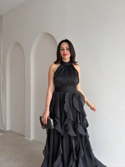 Ruffle Halter Maxi Dress