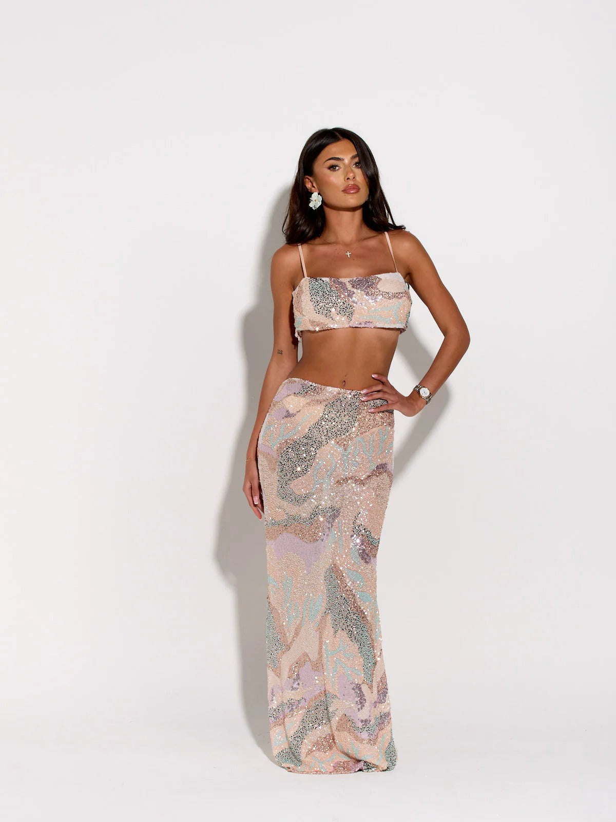 Sequin Ocean Glow Two-Piece Maxi Set