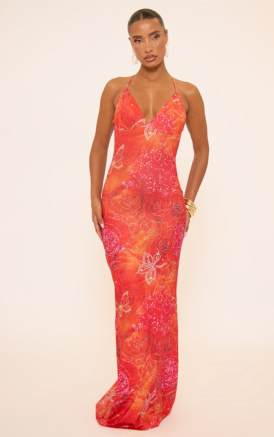 Sunset Bloom Backless Maxi Dress